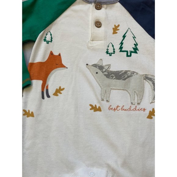 Mud Pie woodland creatures animals footed SLEEPER 3-6m NWT wolf fox best buddies - Picture 2 of 2